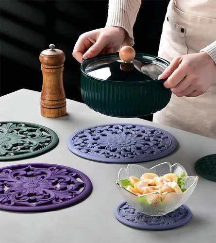 Miniatura 5 de Salvamanteles de silicona gris para platos calientes, ollas y sartenes, almohadillas calientes redondas para cocina, alfombrilla de silicona