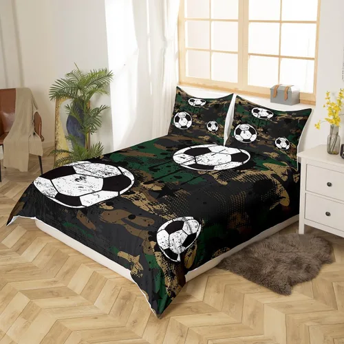 Miniatura 3 de Feelyou Juego de funda de edredón de camuflaje, juego de ropa de cama de fútbol americano para niños y niñas, juegos temáticos deportivos, colcha