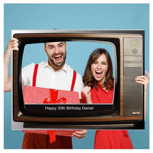 Juego de TV retro personalizado con soporte para fotos de 36 x 24, 48 x 36; Televisión de redes sociales personalizada, pantalla de telly