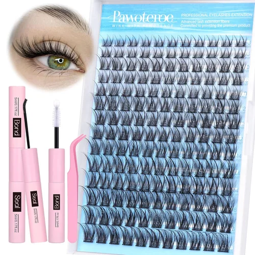 Miniatura 30 de Pawotence Kira - Extensiones de pestañas en racimo Wispy de 0.394-0.709 in, extensiones de pestañas individuales suaves y cómodas con banda fina