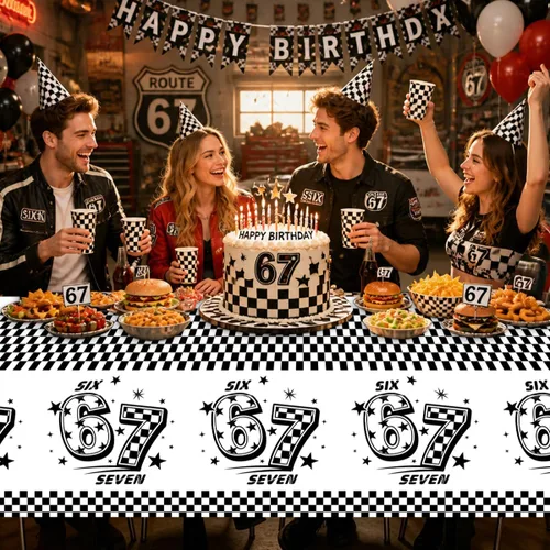 Miniatura 4 de 3 Pcs 6 7 Birthday Party Decorations 67 Disposable Plastic Tablecloth, Black White Retro Psychedelic Themed Disposable Table Cover for Birthday