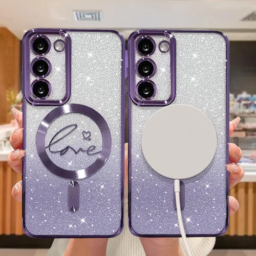 Miniatura 175 de ZONRW - Funda para Samsung Galaxy S22 Ultra magnética, para mujeres y niñas, cubierta trasera suave, lujosa, con corazón de amor, bling, degradado