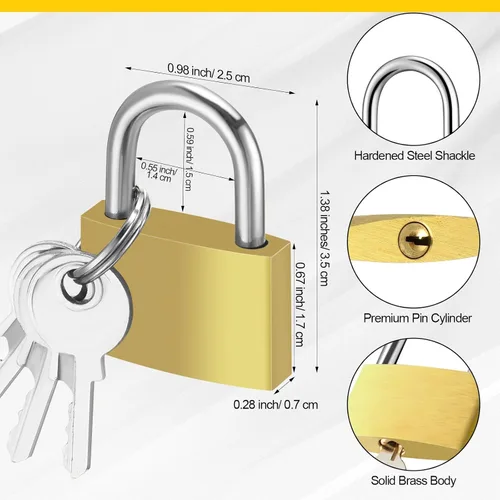 Miniatura 34 de Yaocom 24 piezas de candado con llave de latón sólido, pequeño candado amarillo para gimnasio, candado fuerte con la misma llave para equipaje