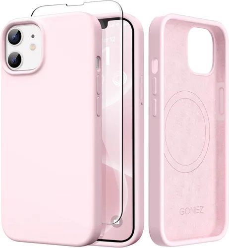 Miniatura 224 de GONEZ Funda de silicona para iPhone 14 Pro Max, compatible con MagSafe, con protector de pantalla + protector de lente de cámara, silicona líquida a