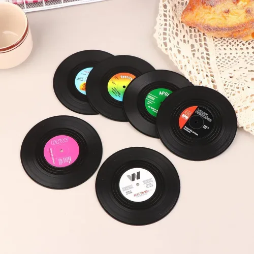 Miniatura 5 de Posavasos retro negro para bebidas con CD y discos resistentes al calor, antideslizantes, accesorios de oficina en casa, regalos (1 unidad, al azar)