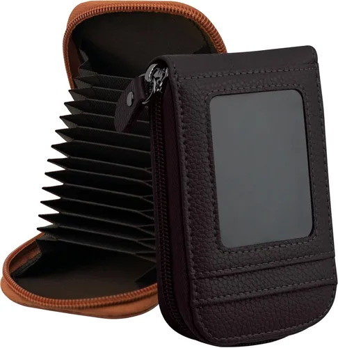 Miniatura 30 de RFID mini organizador de tarjetas de crédito, cuero auténtico, billetera compacta con visor de identificación, S, Negro