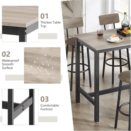 Miniatura 4 de Moderno juego de mesa y silla de bar para 4 mesas y taburetes de altura de mostrador con respaldo, mesa de comedor rectangular, juego de 5