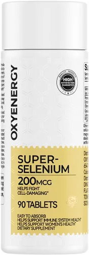OxyEnergy Selenio (L-Selenometionina) 200 mcg, suministro de tres meses, vegano, sin levadura, selenio orgánico sin gluten, alta absorción apoya