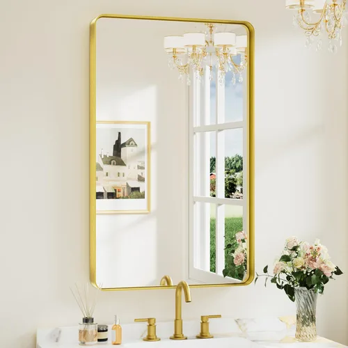 Miniatura 43 de Keonjinn Espejos de baño negros para sobre el fregadero, espejos cuadrados grandes de 36 x 36 pulgadas para pared, espejo rectangular redondeado