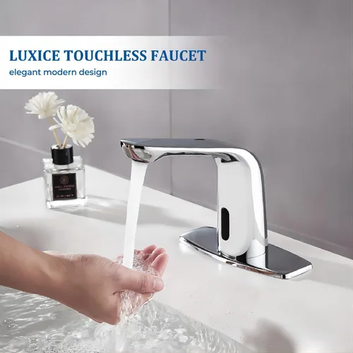 Miniatura 4 de Grifo de lavabo de baño cromado sin contacto - Sensor de movimiento automático funciona con batería para baño comercial Cromo-3