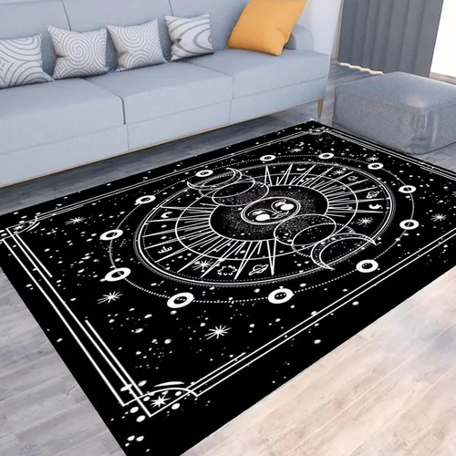 Miniatura 2 de 5' X 7' Alfombra con diseño de sol y luna, alfombras boho celestiales para dormitorio, sala de estar, estilo bohemio, oculto, media luna, solar