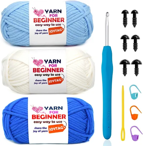 Miniatura 73 de Paquete de 3 hilos de ganchillo de mezcla de algodón y nailon - azul, gris, verde - 3x50g - puntadas fáciles de ver - kit de ganchillo y tejido