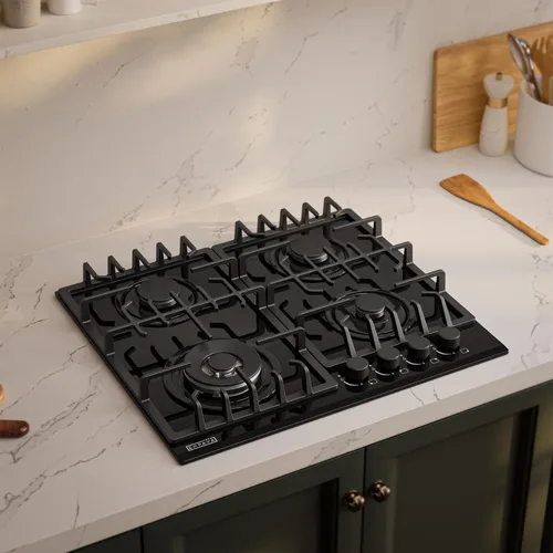 Miniatura 2 de Empava Placa de cocina de gas de 24 pulgadas con 4 quemadores sellados - Rejillas continuas resistentes - NG/GLP Convertible - Superficie de vidrio