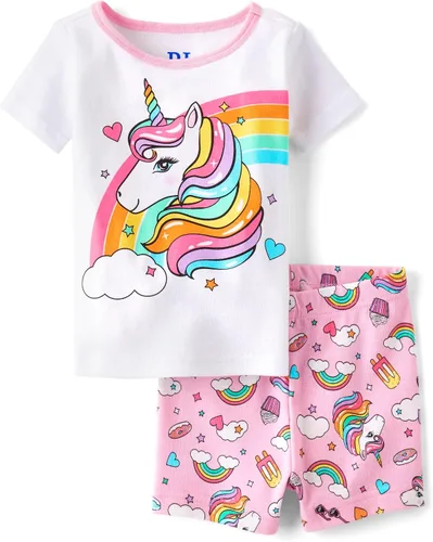 Miniatura 8 de The Children's Place Conjunto de pijama de 2 piezas de camiseta y pantalones cortos de manga corta para bebés y niñas pequeñas, ajuste ceñido, 100%