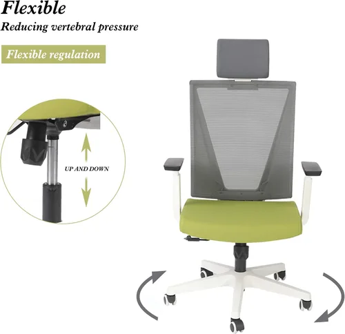 Miniatura 6 de Silla ergonómica de oficina, silla giratoria de escritorio, respaldo alto, silla de computadora de malla con reposabrazos, soporte lumbar ajustable