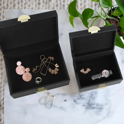 Miniatura 4 de HofferRuffer - Cajas de joyería de piel sintética, juego de 2 piezas de cajas decorativas de almacenamiento con accesorios organizadores y herrajes