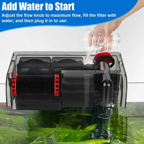 Miniatura 6 de AQQA Filtro de acuario de 10 a 30 galones con potencia de rueda biológica, filtro de acuario para colgar en la parte posterior, filtro de placa