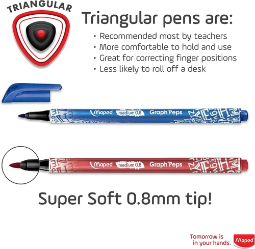 Miniatura 4 de Maped - Graph'Peps - Bolígrafos de fieltro triangulares de punta media de 0.031 in - Paquete de 12 - Escritura y dibujo - Punta versátil de 0.031 in