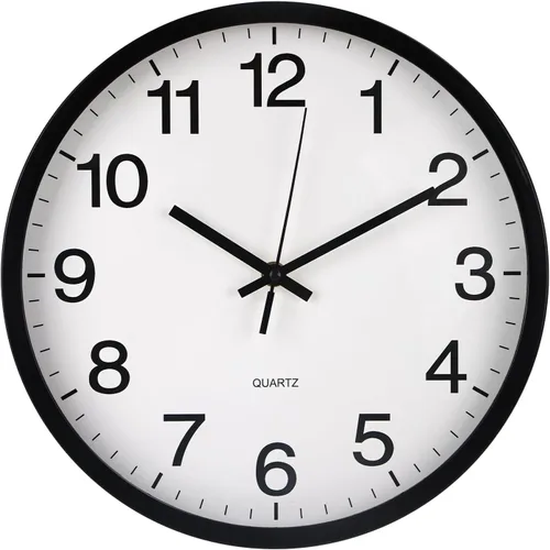 Reloj de pared silencioso sin tictac, movimiento de cuarzo, estilo moderno, simple, redondo, de plástico, para hogar, oficina, escuela, sala de Negro
