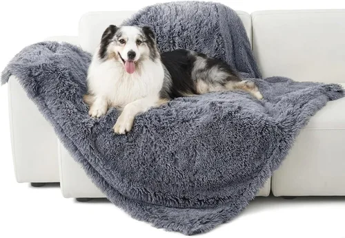 Bedsure Mantas para perros grandes, manta impermeable mullida para perro para protector de sofá y cama, lavable, manta mullida de piel sintética Gris