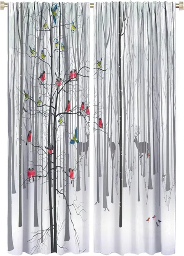 Miniatura 17 de Cortinas de abedul para sala de estar, niebla matutina en otoño, decoración del hogar, 42 x 45 pulgadas de largo