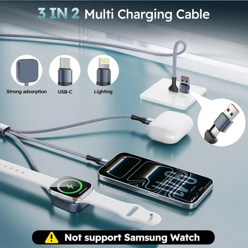 Miniatura 2 de Cruise Essentials - Cable de carga múltiple 3 en 2 para iPhone Watch Charger/iPhone 17/IP, iWatch Charger, Travel Camping Essentials compatible