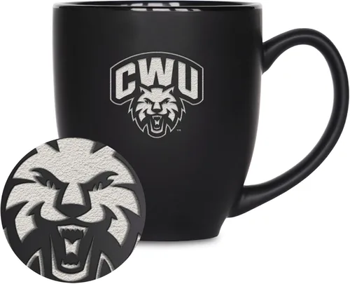 Miniatura 348 de Rico Industries - Taza de cerámica mate negra con grabado láser estándar de 15oz para NCAA (escuelas T & U) - Para bebidas calientes o frías