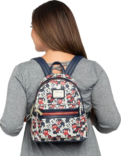Miniatura 3 de Loungefly Disney Mickey Minnie Mouse Mini Mochila Bolso AOP Rojo Marino marino