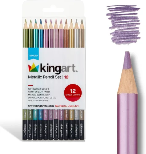 KINGART Juego de lápices metálicos de 12 unidades, 12 colores brillantes para superficies claras y oscuras, preafilados, duraderos para bocetos y