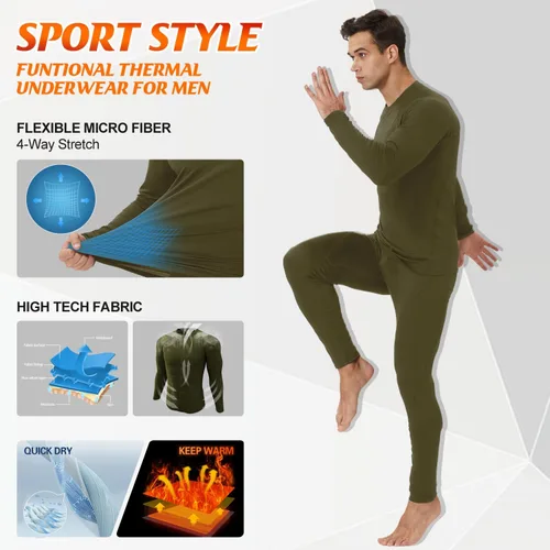 Miniatura 4 de CL convallaria 2 Pack Thermal Underwear for Men - Warm Fleece Lined Long Johns - Winter Gear Base Layer Tops & Bottoms Set