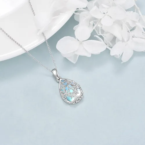 Miniatura 3 de YFN Collar con dije de triple luna y diosa de plata esterlina, pentagrama y ópalo, collar con dije de ópalo pagano, amuleto mágico wiccano, árbol