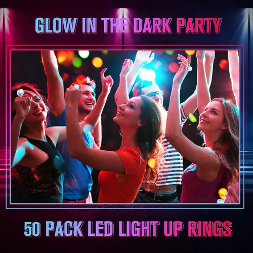 Miniatura 5 de Vicenpal Paquete de 50 anillos de luz LED intermitentes, operación de Navidad, despedida de soltera, decoración de fiesta, anillos de juguete de Luz