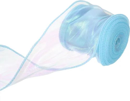 Miniatura 68 de MECCANIXITY - Cinta de organza con cable de 1 1/2" de ancho, brillante, transparente, con brillo irisado en tonos pastel, cinta de gasa para Beige