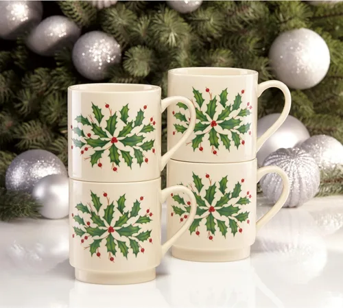 Miniatura 5 de Lenox 853763 Juego de 4 tazas apilables de vacaciones, Vajilla de Navidad, para recibir invitados