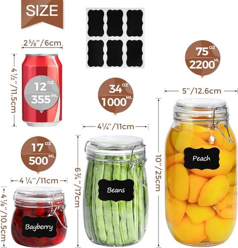 Miniatura 5 de ComSaf Tarros herméticos de vidrio con tapas de 17 onzas, recipientes pequeños para almacenamiento de alimentos, juego de 6 recipientes herméticos