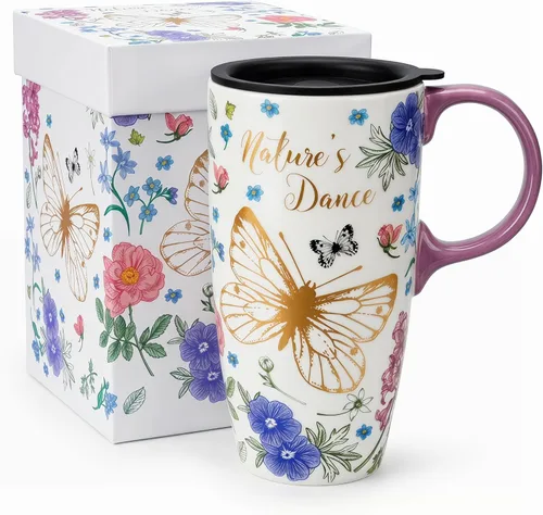 Miniatura 15 de Topadorn Taza de viaje de cerámica Taza de café de porcelana con tapa y caja a prueba de derrames, 17 onzas.