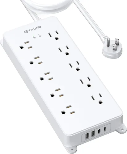 Miniatura 10 de TROND - Alargador de corriente con protector contra sobretensiones, 4000 J, certificado ETL, 10 salidas ampliamente espaciadas con 2 USB A y 2 USB