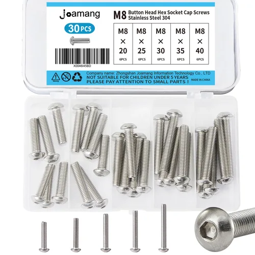 Miniatura 11 de Tornillos de cabeza de botón M8 x 0.472 in, 0.630 in, 0.709 in, 0.787 in, 0.984 in, acero inoxidable 304, unidad hexagonal Allen métrica, acabado