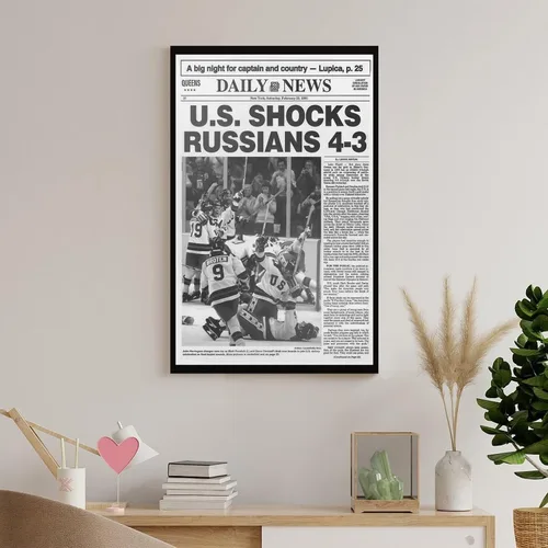 Miniatura 7 de FOLIUMK 1980 - Póster olímpico de milagro de hockey sobre hielo, hace la portada del periódico y crea un milagro en el icastílo, 12 x 18 pulgadas