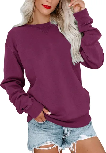 Miniatura 13 de Bingerlily Sudadera casual de manga larga para mujer, cuello redondo, linda sudadera pullover de ajuste relajado, tops Azul