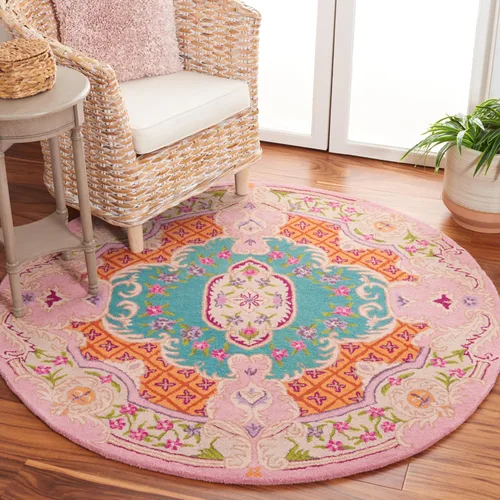 Miniatura 37 de SAFAVIEH Bellagio Collection - Alfombra decorativa de 2 x 3 pies, azul y rosa, hecha a mano de lana de medallón, ideal para zonas de alto tráfico