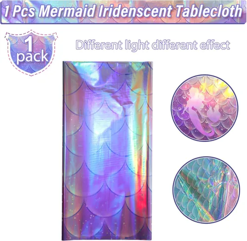 Miniatura 2 de 1 mantel de plástico iridiscente de sirena, manteles desechables con láser de sirenas, funda de mesa desechable para niñas, cumpleaños, bodas