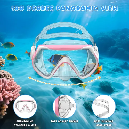 Miniatura 3 de Equipo de esnórquel para niños, conjunto de esnórquel para niños de 6 a 14 años, esnórquel seco superior, conjunto de máscara, gafas de natación