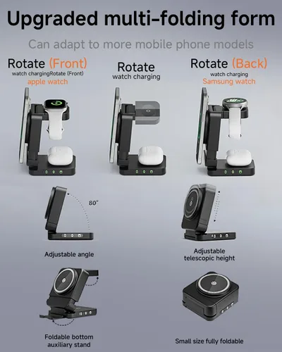 Miniatura 3 de Estación de carga inalámbrica plegable 3 en 1, soporte de cargador magnético Qi2 de 15 W para iPhone, Samsung, Apple Watch, Galaxy Watch, AirPods