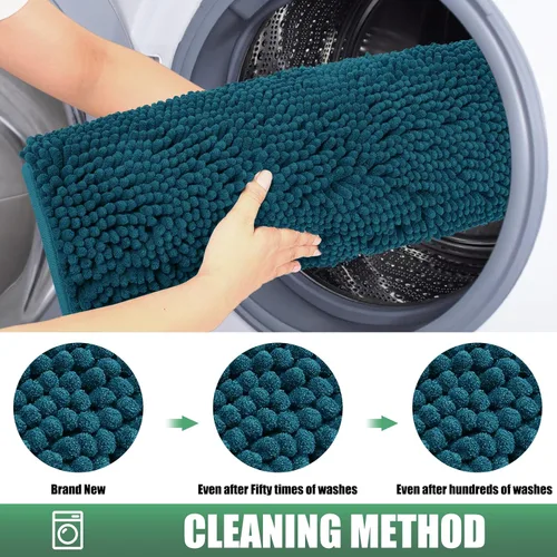 Miniatura 8 de IM HOME Alfombra absorbente de chenilla para puerta exterior de 48" x 30", tapetes para puertas fangosas lavables para perros, alfombra Azul Teal