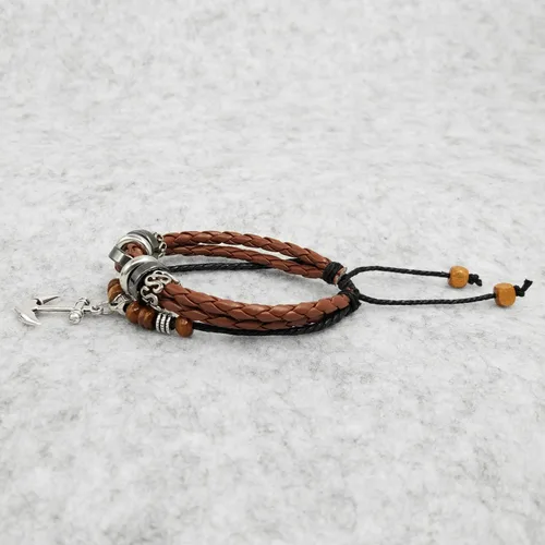 Miniatura 27 de Suyi brazalete ajustable con varias capas, de cuero tejido trenzado con cruz. Pulsera tipo esclava.