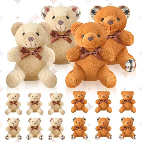 Skylety - 16 piezas de mini oso de peluche a granel de 4 pulgadas, llavero pequeño y suave, regalos para dar la bienvenida de vuelta al primer día,
