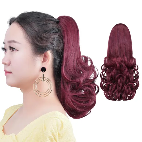Miniatura 17 de Extensión de cola de caballo negra con clip de garra, ondulada, 10 pulgadas, 3.5 onzas, sintético, como verdaderos, postizos, para mujer, Yaki
