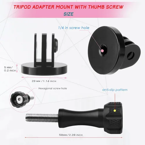Miniatura 2 de Niewalda Adaptador de montaje de trípode de aluminio, soporte de adaptador de trípode, compatible con cámaras de acción GoPro Hero 9, 8, 7, 6, 5, 4