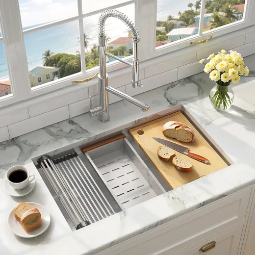 Miniatura 14 de MILOSEN Fregadero de cocina bajo encimera, fregadero de estación de trabajo de acero inoxidable negro metálico de 30×18 pulgadas, fregaderos